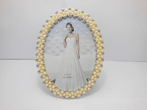 1X European Elegant Rhinestone & Pearl Wedding Photo Frame-Oval - Click Image to Close