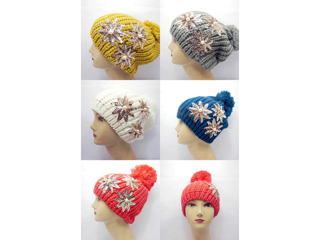 5X New Fashion Caddice Crochet Hat w/Sequin Flower Mixed 5X New Fashion Caddice Crochet Hat w/Sequin Flower Mixed