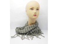 5X Crochet Circle Chunky Scarf with Tassels - Grey