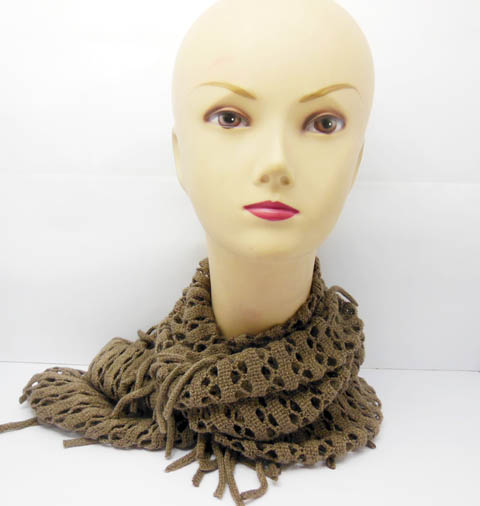5X Crochet Circle Chunky Scarf with Tassels - Coffee - Click Image to Close