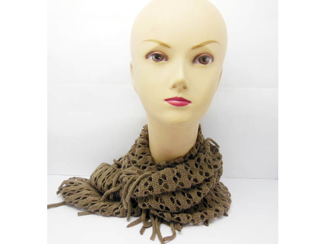 5X Crochet Circle Chunky Scarf with Tassels - Coffee