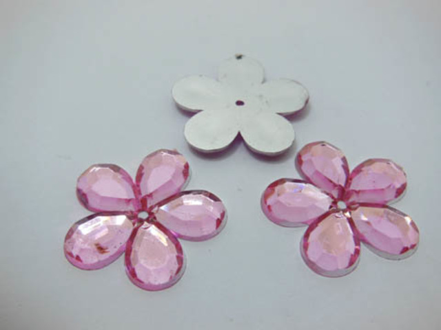 (image for) 200 Stick-on Flat Back Flower Rhinestone Embellishment Pink
