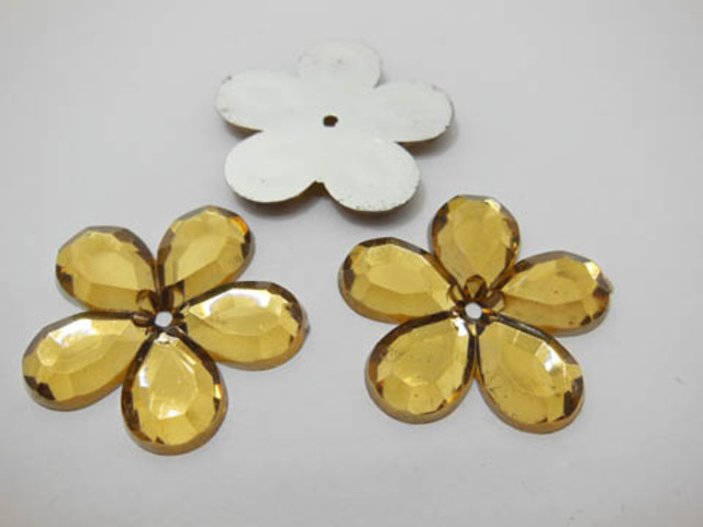 200 Stick-on Flat Back Flower Rhinestone Embellishment - Golden - Click Image to Close