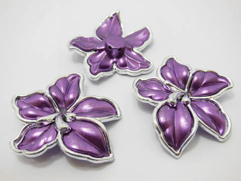 30Pcs Purple Flower Hairclip Jewelry Finding Beads 5.5x5cm - Click Image to Close
