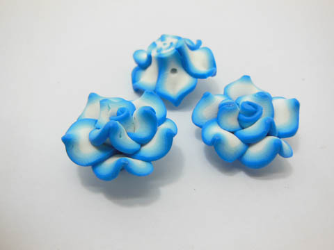 195 Blue White Fimo Rose Flower Beads Jewellery Findings 2.5cm - Click Image to Close
