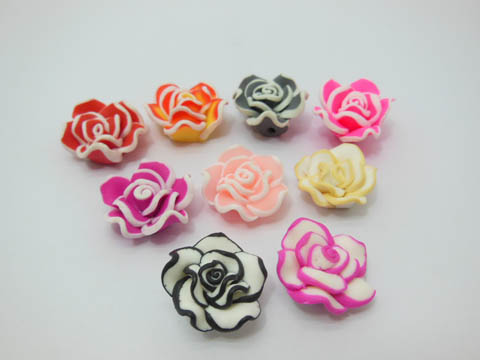 195 Fimo Rose Flower Beads Jewellery Findings 2cm Mixed Color - Click Image to Close