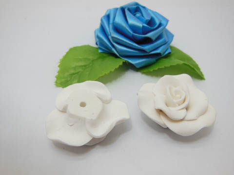 100 White Fimo Rose Flower Beads Jewellery Findings 3.5cm - Click Image to Close