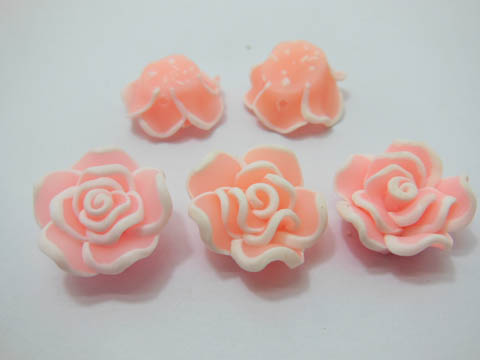 195 Peach White Fimo Rose Flower Beads Jewellery Findings 2cm - Click Image to Close