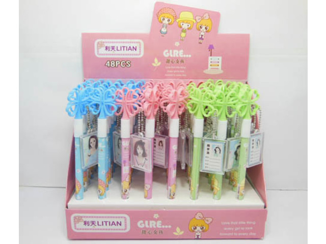 48Pcs New Automatic Ball Point Pens Flower Top with Tag Mixed - Click Image to Close