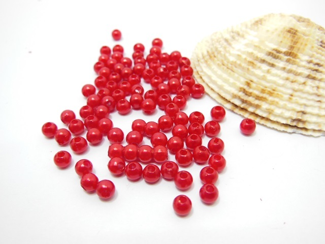 18000 Red Round Simulate Pearl Loose Beads 4mm - Click Image to Close