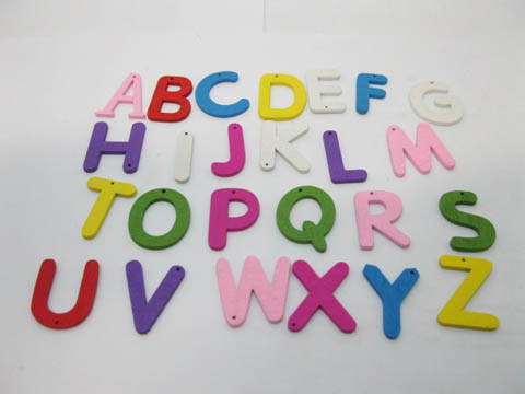 200 ABC Letter Wooden Beads with Hole Mixed Color - Click Image to Close