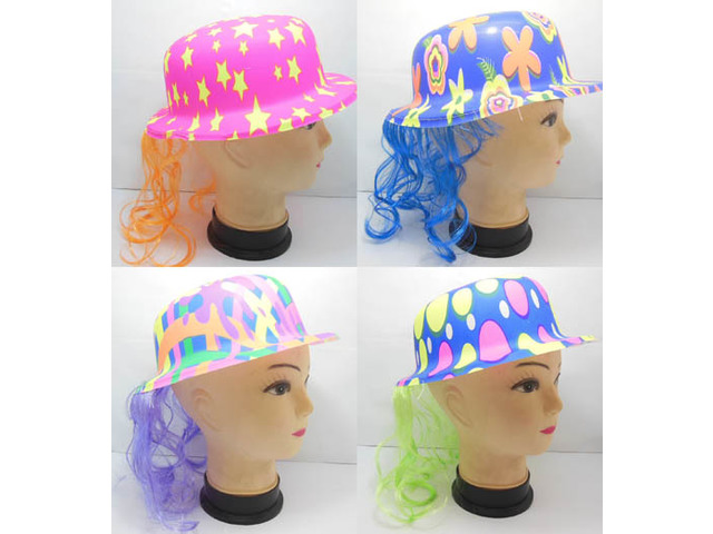 10 New Hat With Wig Costume Prop Party Favor