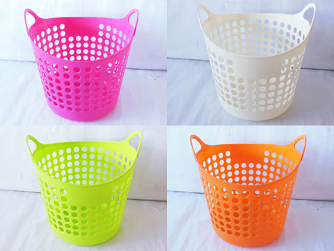 1X Flexible Plastic Round Storage Laundry Handle Basket - Click Image to Close