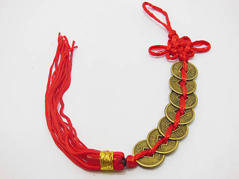 100X Feng shui 7-Emperor Coins with Tassel For Wealth - Click Image to Close
