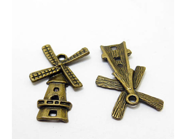 100Pcs Bronze Color Windmill Charms Beads Pendants 23x17mm - Click Image to Close