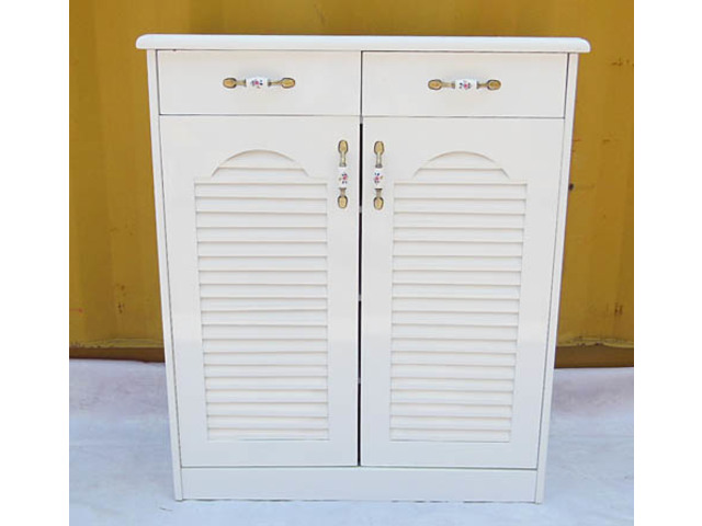 1X White 2 Door + 2 Drawer Shoe Storage Cabinet 90x76x32cm