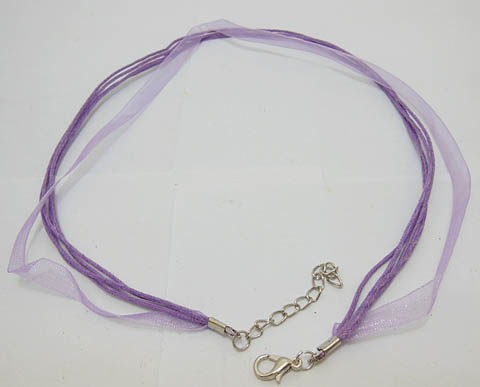 100 Purple Multi-stranded Waxen & Ribbon for necklace - Click Image to Close