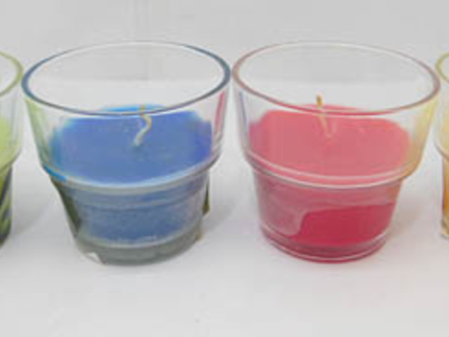 48X Color Candle In Glass Cup Mixed - Click Image to Close