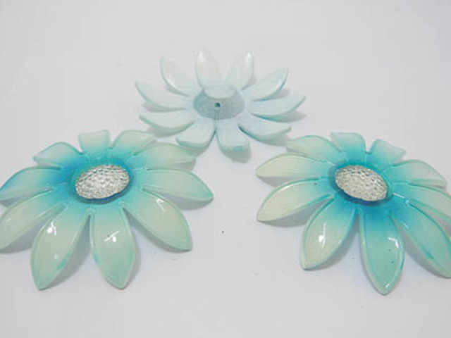 20Pcs Blue Blossom Sunflower Hairclip Jewelry Finding Beads 65mm - Click Image to Close