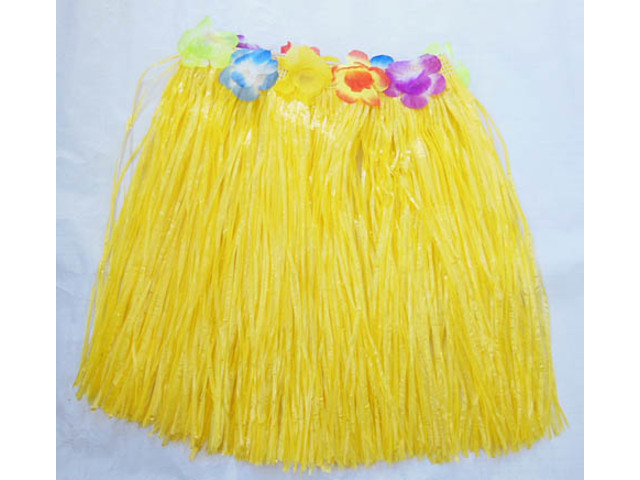 5Pcs Dress-up Hawaiian Yellow Hula Skirt 40cm - Click Image to Close