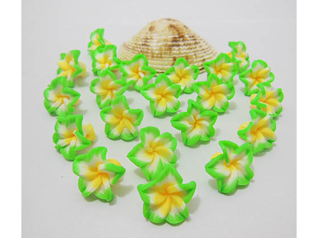 100 Green Fimo Beads Frangipani Jewellery Finding 15mm
