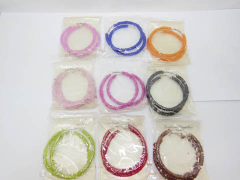 12Pairs Glass Beaded Hoop Lock Earrings 75mm Dia Mixed Color - Click Image to Close