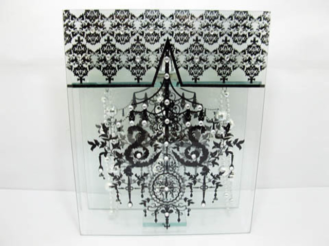 1X Glass Tea Light Holder Triple Holder European Pattern - Click Image to Close