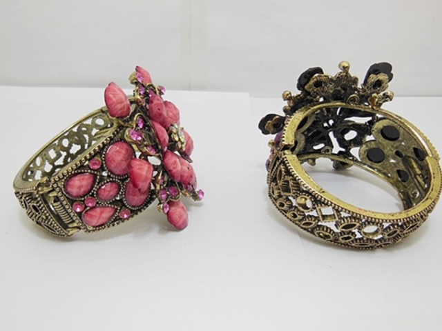 6Pcs Flower Bangles Bracelets with Rhinestone Mixed Color