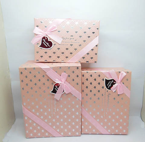 1Set X 3Pcs Nesting Gift Box with Ribbon on Top - Pink - Click Image to Close
