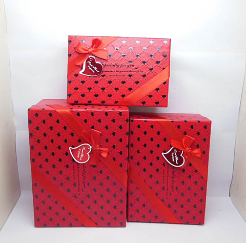 1Set X 3Pcs Nesting Gift Box with Ribbon on Top - Red - Click Image to Close