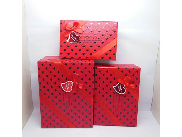 1Set X 3Pcs Nesting Gift Box with Ribbon on Top - Red 1Set X 3Pcs Nesting Gift Box with Ribbon on Top - Red