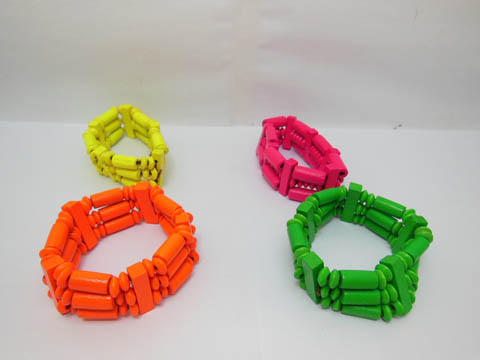 48 New Wooden Stretchable Bracelet 25cm Wide Mixed - Click Image to Close