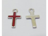 250Pcs Mini Red Charm Cross Bead Pendant 15x8x1mm