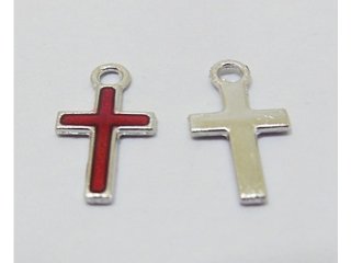 250Pcs Mini Red Charm Cross Bead Pendant 15x8x1mm
