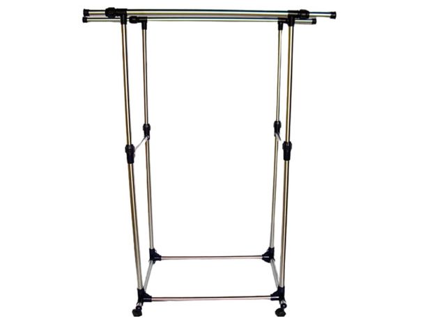 1X New Portable Mobile Double Rail Clothes Rack Hanger