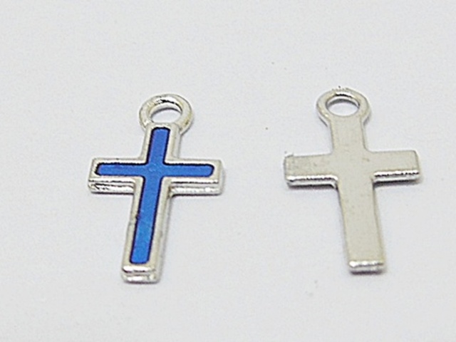 250Pcs Mini Blue Charm Cross Bead Pendant 15x8x1mm - Click Image to Close