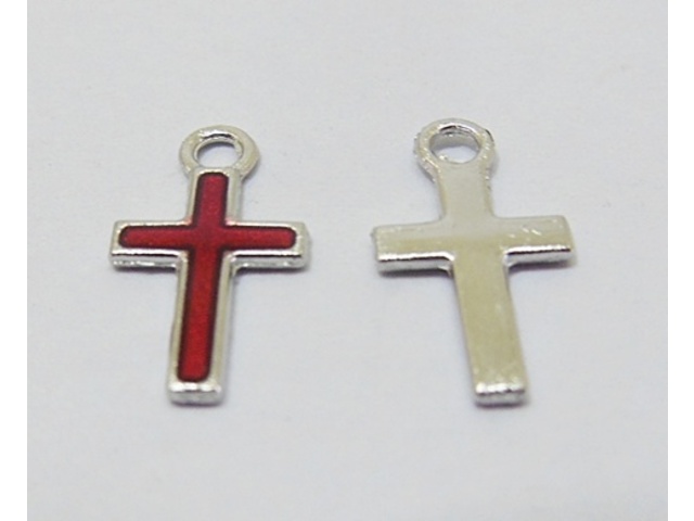 250Pcs Mini Red Charm Cross Bead Pendant 15x8x1mm