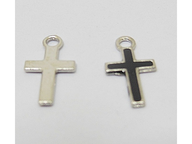 250Pcs Mini Black Charm Cross Bead Pendant 15x8x1mm - Click Image to Close