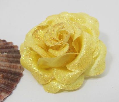 300 Glittered Yellow Artificial Rose Flower Head Buds - Click Image to Close