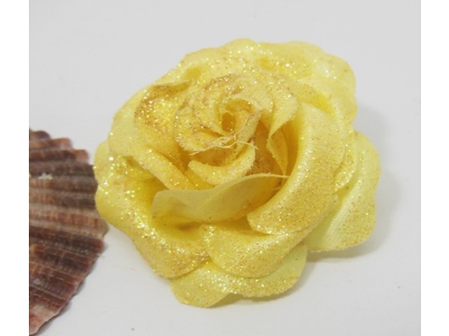 300 Glittered Yellow Artificial Rose Flower Head Buds - Click Image to Close