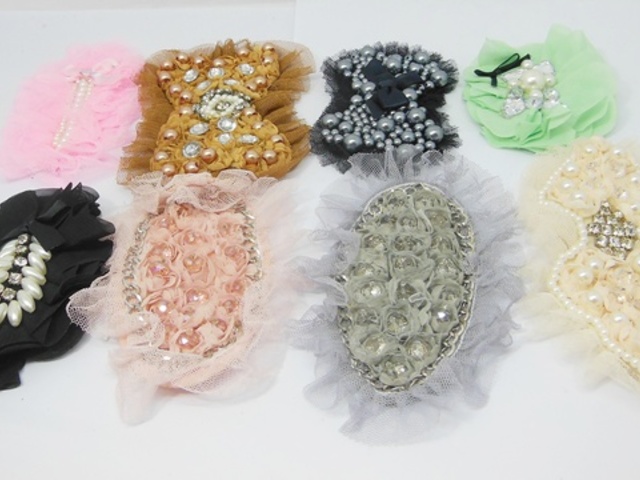 50Pcs Lace Trim Beaded Flower Embellishment