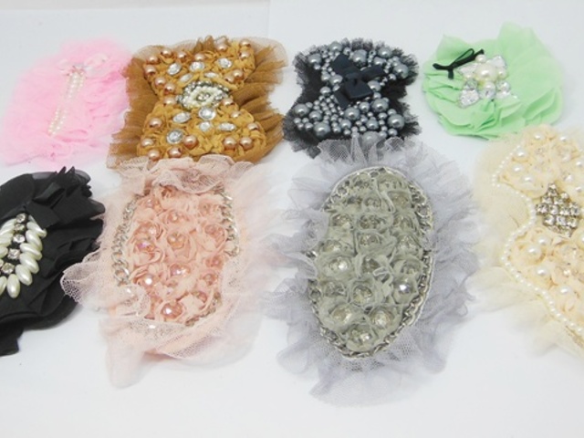 50Pcs Lace Trim Beaded Flower Embellishment - Click Image to Close