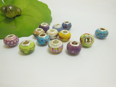 100 Round Glass European Beads Mixed pa-g70 - Click Image to Close