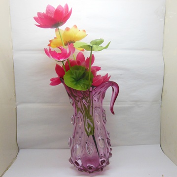 1X Fuschia Handmade Blown Art Glass Vase 30cm High - Click Image to Close