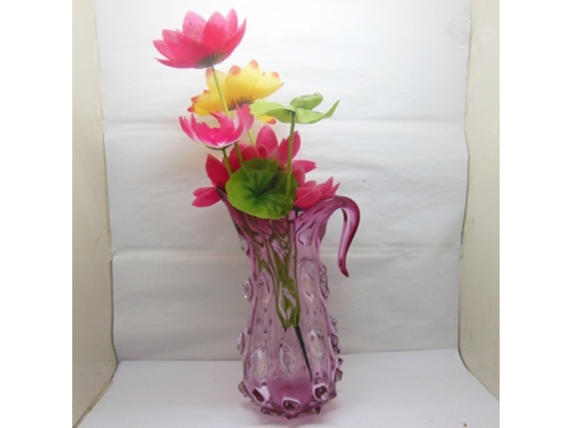 1X Fuschia Handmade Blown Art Glass Vase 30cm High - Click Image to Close