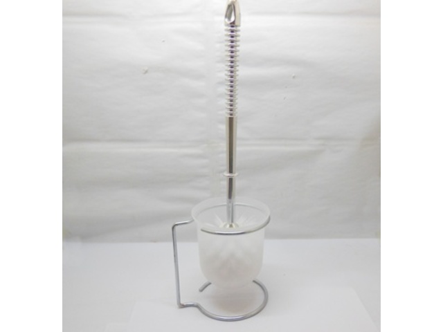 1Pc White Toilet Cleaning Brush Set with Plastic Bowl & Handle