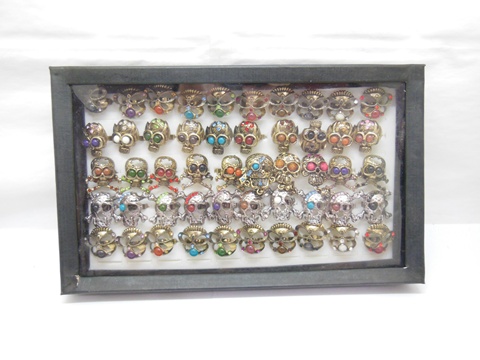50Pcs Metal Skull Ring with Rhinestone Assorted Design - Click Image to Close