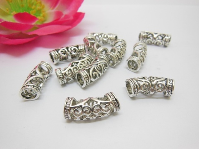 100Pcs Metal Filigree Curved Spacer Tube Beads 25mm 100Pcs Metal Filigree Curved Spacer Tube Beads 25mm