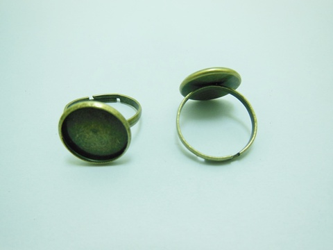 100 Bronze Round Adjustable RING Blank Base Jewelry Finding 14mm - Click Image to Close