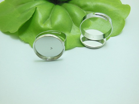 100 Silver Round Adjustable RING Blank Bases Jewelry Finding - Click Image to Close